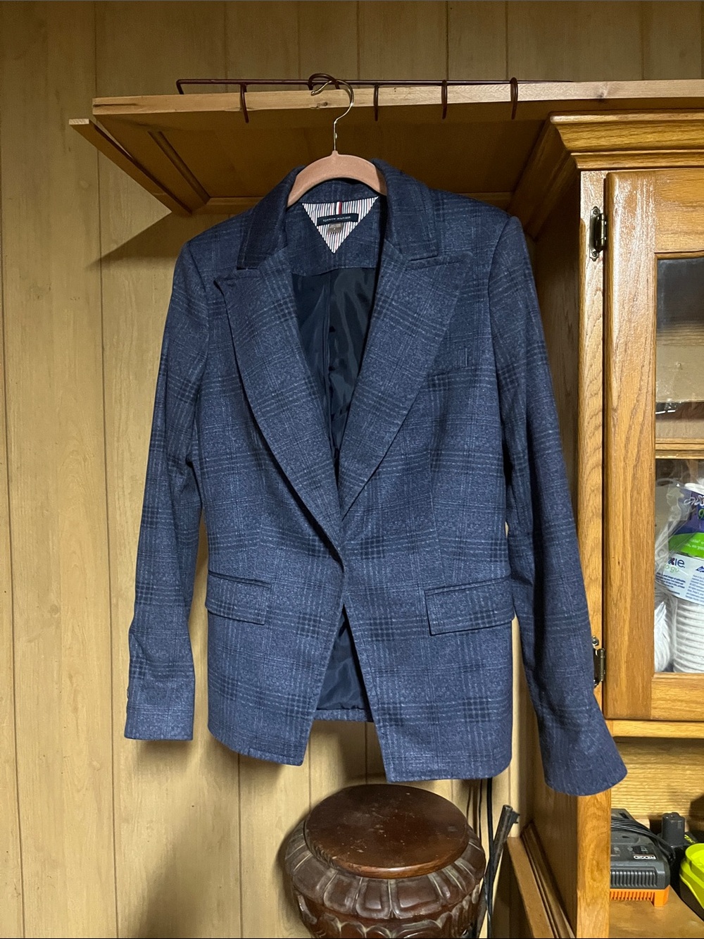 Tommy Hilfiger Navy Plaid one button blazer jacket size 8